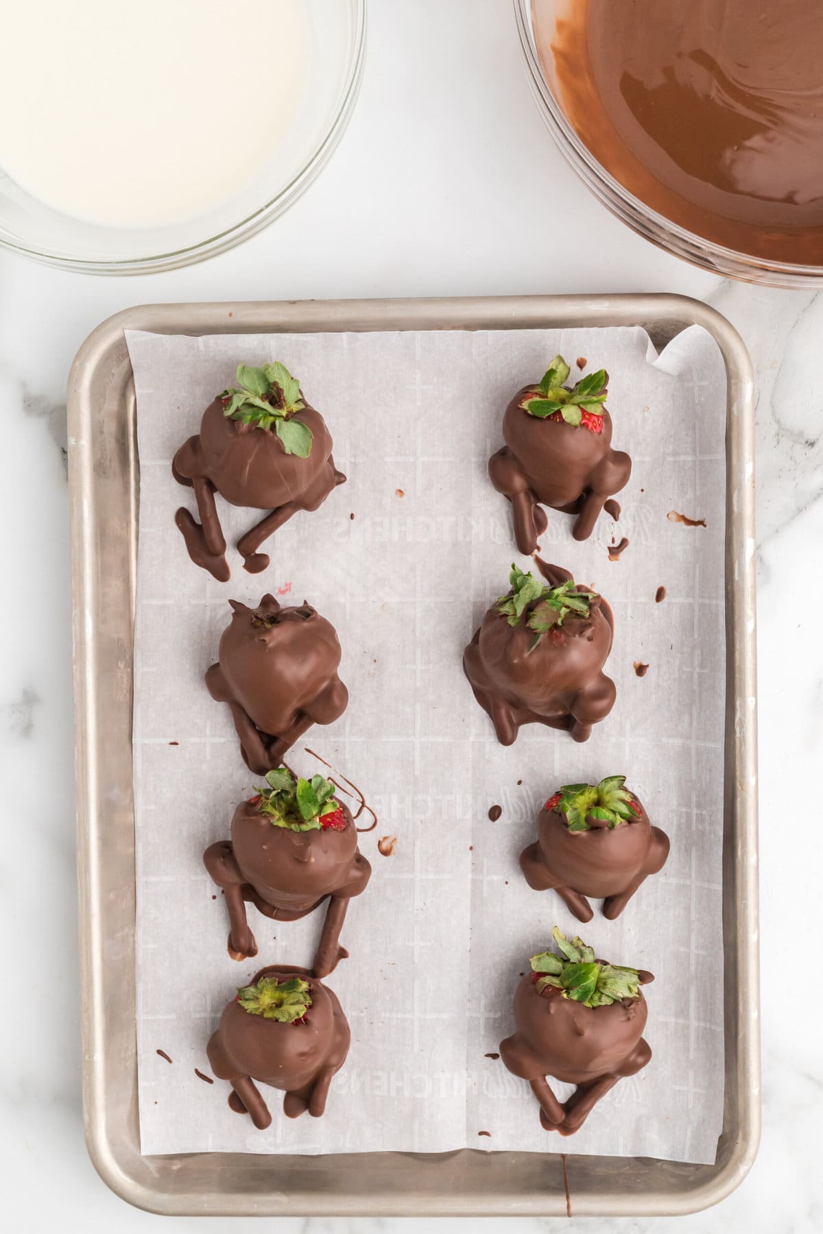 Dipping the turkeys in chocolate.